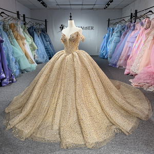Dy1548 Shiny Gold Chiffon Quinceanera Ball Gown Lace Applique Natural Waistline Dress for <b>Sweet</b> 16 Draped <b>Party</b> Style for - Product Image 2