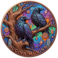 Pièce de monnaie en cuivre pur 999 de 5 oz, série animale mythologie nordique, cadeau créatif, pièce de monnaie en cuivre colorée en relief, édition de collection