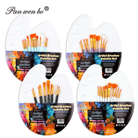 Pinceaux plats ronds, ensemble de pinceaux pour artistes avec palette de peinture en bois ou en plastique pour adultes, étudiants, débutants, novices