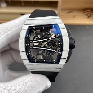 Reloj Mecánico Automático con Caja de Fibra de Carbono Blanca y Negra Asimétrica Única, Esfera Esqueleto, Correa de Goma Negra, Deportivo, Resistente al Agua - Product Image 2