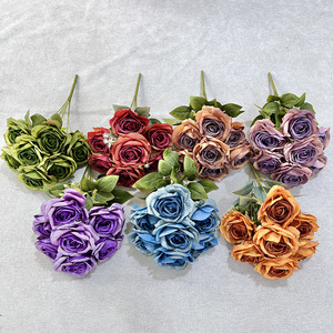 Usine de fleurs artisanales Meiyu, rose artificielle en soie à 7 branches, or nacré, décoration murale pour mariage, décoration intérieure - Product Image 3