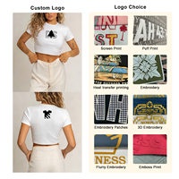 Kaos Crop Top Putih Polos Slim Fit Katun Custom, Kaos Olahraga Spandex Bayi, Kaos Katun Custom untuk Wanita