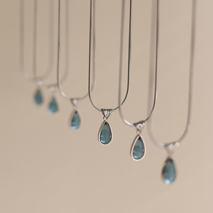 Minimalist Blue Glass 18k Gold Plated Pendant Necklace Dainty Vintage Water Drop Shape <b>Snake</b> Chain Stainless Steel Anniversary - Product Image 5