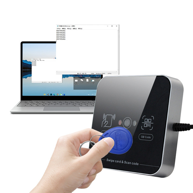 Smart NFC ID IC Card Reader 125Khz 1D 2D QR Code Scan RFID QR  Code Reader Contactless USB Interface Desktop Card Reader