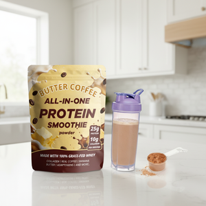 Proteína de Suero en Polvo, Café con Mantequilla, 25 g de Proteína, 10 g de Colágeno con Reishi Orgánico <span class=keywords><strong>y</strong></span> Cordyceps, Polvo para Batidos de Proteína con Vaso Mezclador - Product Image 1