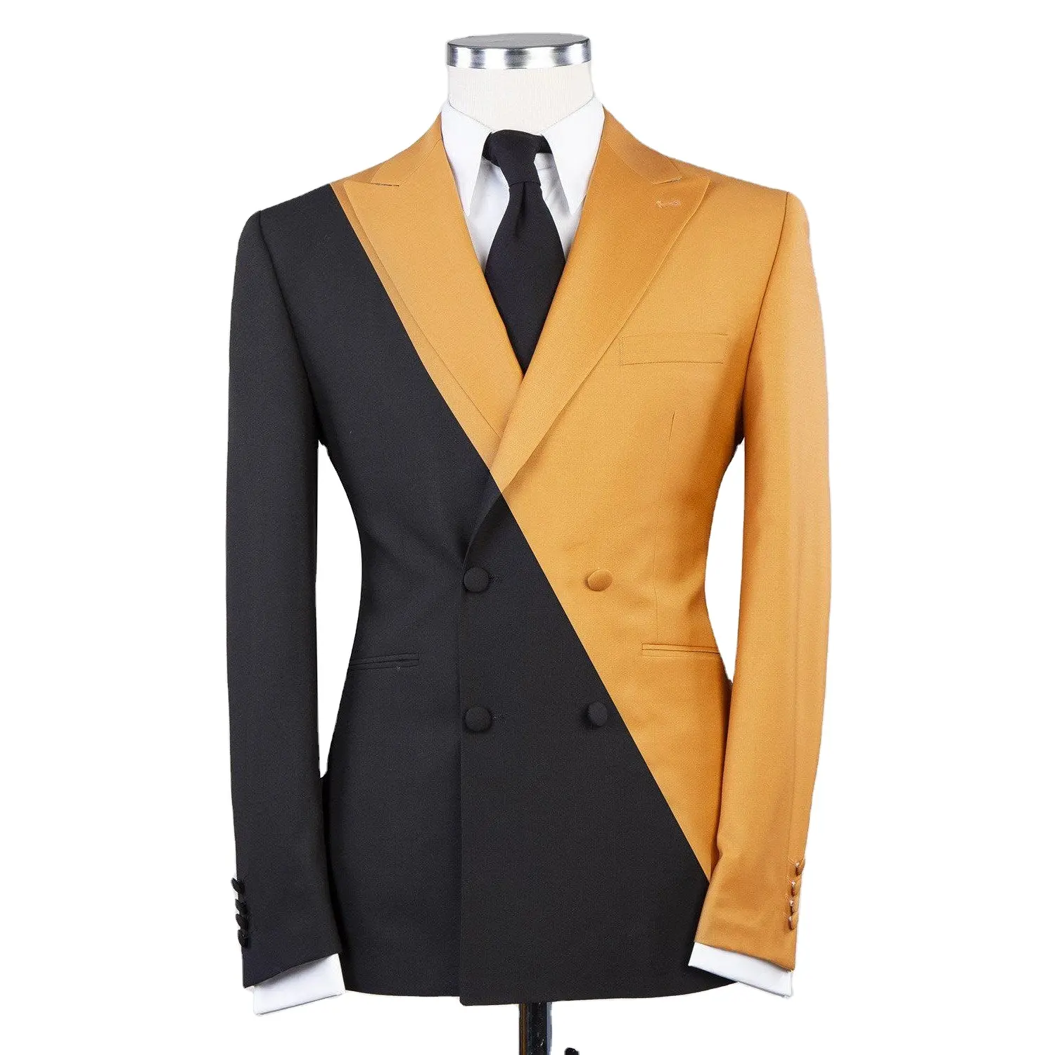 Orange and Black mirrored double Contrast Color Men Suits 3 Pieces Casual for Wedding Groomsmen