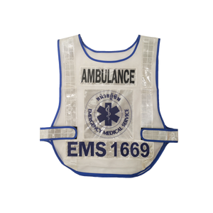 थैलेंड एम्बुलेंस सुरक्षा बनियान कक्षा 2 मोटी सफेद जाल के साथ नीले पिपिंग अनुकूलन योग्य लोगो के साथ - Product Image 3