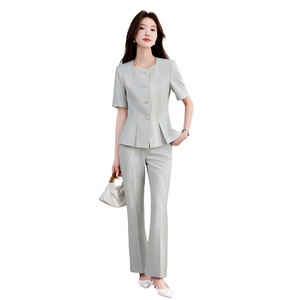 Women's Two Piece Suit Set Short Sleeve Crepe Office Lady Anti-Wrinkle Work Interview Wear - Product Image 5