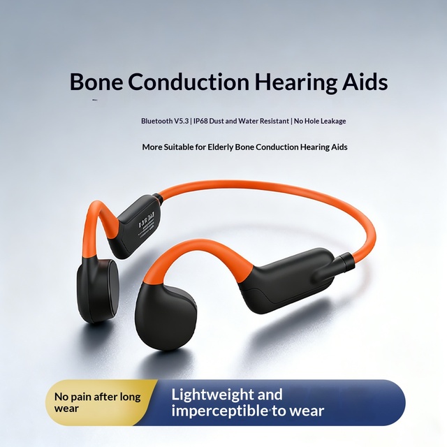 Bluetooth Bone Conduction Hearing Aid Headphones for Elderly Moderate Severe Deafness Waterproof Behind-the-Ear Design Calling