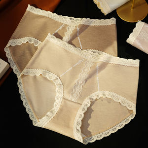 新作秋と冬のミッドウエストレースブラッシュドコットン下着シルキー快適な女性用パンティ通気性のあるクロッチパンティー - Product Image 2