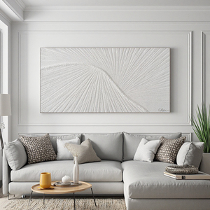 لوحة زيتية يدوية لديكور المنزل لوحة زيتية بيضاء بسيطة من وابي سابي مجردة ثلاثية الأبعاد لوحة جدارية فن حديث محكم - Product Image 2
