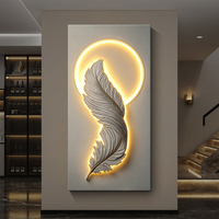Art mural moderne de grande taille, directement de l'usine, nature morte, fait main, plume en relief 3D avec éclairage LED pour la décoration intérieure