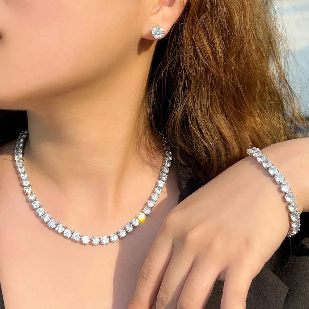 High Quality 3PCS/Set Wedding Jewelry 6mm Cubic Zirconia American Diamond Necklace Bracelet Earrings Zircon Bridal Jewelry Set