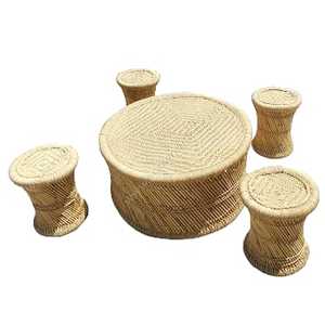 Juego de taburetes otomanos de caña de bambú ecológicos hechos a mano con muebles de mesa juego otomano de mimbre para restaurante - Product Image 1