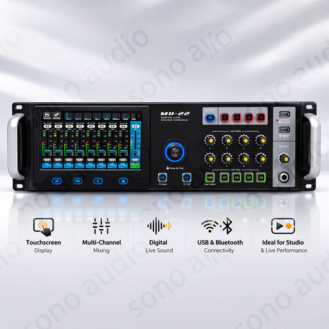 Professional Metal Digital Audio Mixer 22 Input 18 Output Rack Mount Touch Screen WiFi Control Stage Live Sound PA System