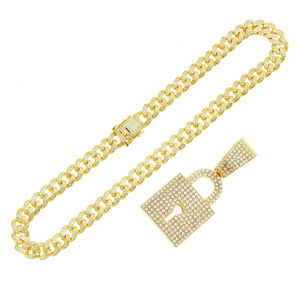 힙합 금도금 블링 락 펜던트와 13mm 마이애미 쿠반 체인 목걸이 (남성용 힙합 주얼리) - Product Image 5