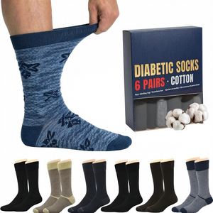 <b>Men's</b> <b>Diabetic</b> Cotton Crew <b>Socks</b> Soft Breathable Knitted Non Binding Tag Seamless Toe Daily Wear - Product Image 1
