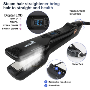 Chuyên Nghiệp LCD hiển thị hấp hơi salon <span class=keywords><strong>Titanium</strong></span> tóc ép tóc tóc thẳng hơi nước phẳng sắt với lược - Product Image 3