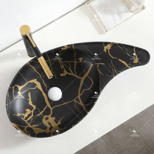 Venta al por mayor, venta directa, venta superior, forma especial, encimera de Color mármol negro, lavabo hecho a mano, lavabo de Arte de cerámica para Baño - Product Image 3