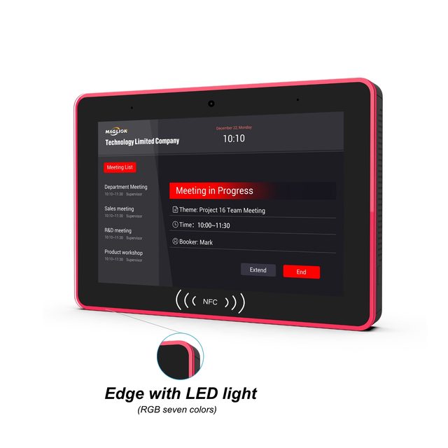8 Inch Wall Mounted Android 11 Touch Screen Tablet Digital Signage Display Edge with LED Light for Meeting Reservation System