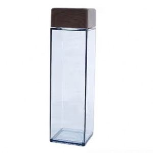 480ml Custom Logo New Outdoor Portable Plastic Clear Milk Juice Water <b>Drink</b> <b>Bottle</b> Wood Lid Plastic Square Water <b>Bottle</b> - Product Image 6