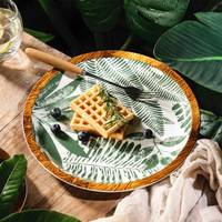 Vente en gros LovingHome, ensembles de vaisselle en porcelaine fine de luxe, motif feuilles vertes, compatible lave-vaisselle/micro-ondes/four