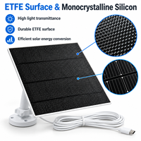 Panneau solaire 5W 5V à câble long pour caméra de sécurité, alimentation extérieure ETFE avec Type-C et base de montage réglable