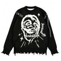 Pull-over en tricot pour homme, 100% coton lourd, motif jacquard graphique, col rond, fabrication sur mesure