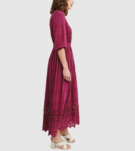 Robe personnalisée à quantité minimale <span class=keywords><strong>de</strong></span> commande bas belle mode vêtements d'été Jacquard mousseline <span class=keywords><strong>de</strong></span> soie tissu brodé dentelle dames longues robes femmes - Product Image 2