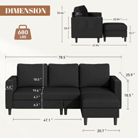 Gepolstertes Modulares Umweltfreundliches L-förmiges 3-Sitzer Ausziehbares Konvertierbares Sofa-Set Schwamm Apartment/Schul-Nutzung Waschbares Leinen-Sofa