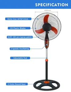 Ventilador de pie de hoja de plástico industrial de 18 pulgadas, ventilador de pie de pedestal oscilante, fabricante
