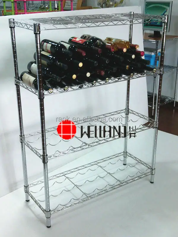 Wholesale NSF Solid Metal Chrome Plated Iron Wire Shelves Wine Display Storage Rack with Wheel