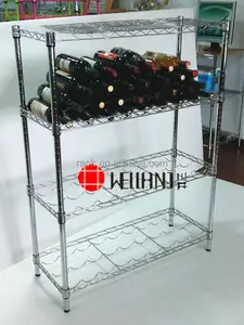 Rack Chrome Wholesale NSF Solid Metal Chrome Plated Iron Wire Shelves Wine Display Storage Rack With Wheel