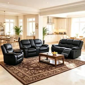 Conjunto de sofá reclinable manual con estructura de madera moderna, mesa plegable y extensible con tablero abatible y tapicería de cuero PU, adecuado para - Product Image 6