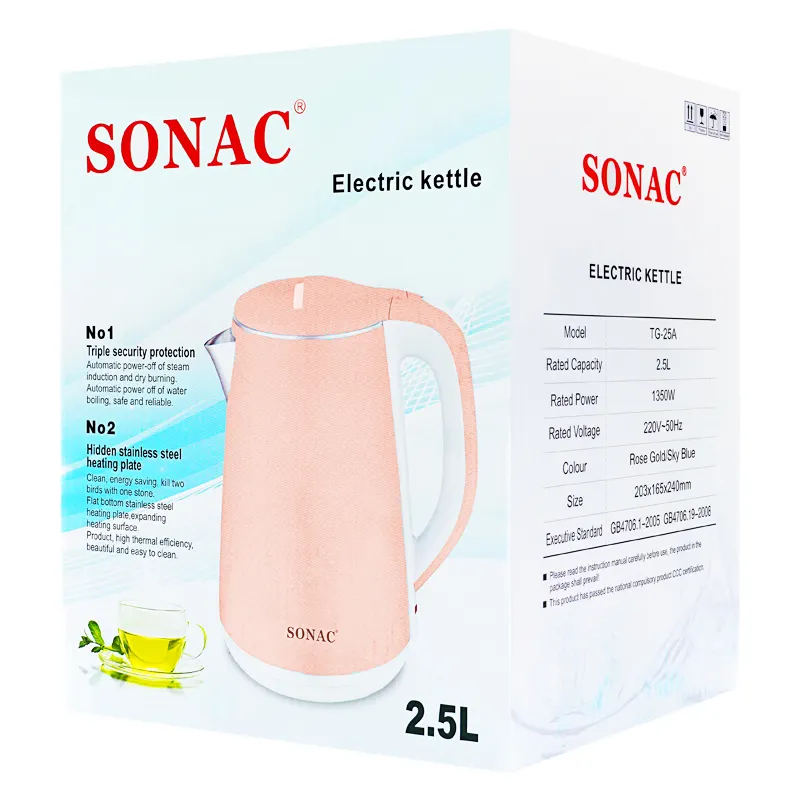 SONAC TG-25A 2.5L electric gryp home kitchen and hotel room use whistle tea kettle