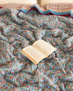 Capri Blue Cotton Quilt Hand Block Print Reversible Bedspread Soft All Season <b>King</b> Queen Bedding - Product Image 6