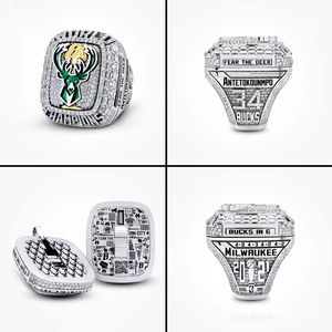 Anillo Conmemorativo del Campeonato <span class=keywords><strong>de</strong></span> los Milwaukee Bucks 2021 <span class=keywords><strong>de</strong></span> Alta Calidad en Aleación - Anillo Deportivo <span class=keywords><strong>de</strong></span> Baloncesto con <span class=keywords><strong>Gemas</strong></span> Plateadas/Doradas para Hombre - Product Image 1