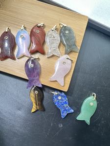 Aksesori Gantungan Kunci Kalung Gaya Eropa Amerika DIY Anak-anak Berlapis Emas Liontin Ikan Mata Kristal Batu Alam - Product Image 2