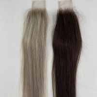 Extensiones de Cabello Humano Liso Rubio Ceniza Ombre con Cierre de Encaje, Topper de Cabello con Encaje Suizo HD Transparente, Postizo Natural Invisible para Mujer
