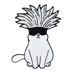 Jujutsu Kaisen 에나멜 핀 고조 사토루 아이 패치 흰 머리 흰 고양이 옷 모자 장식 브로치 배지 애니메이션 팬을위한 선물