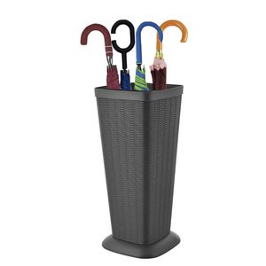 Porte-parapluie haut en plastique, structure tressée effet rotin, 26x26x51,5 cm, panier rectangulaire résistant pour rangement d'entrée - Product Image 1