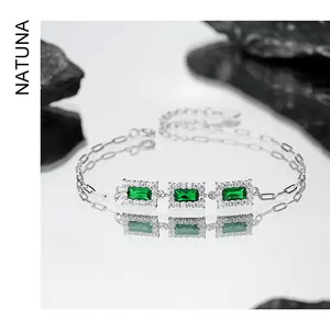 Bracciali e braccialetti Natuna gioielli 925 argento smeraldo bracciale zircone argento 14K placcato in oro per donna