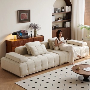 Sofá moderno de tela antiarañazos estilo crema, de 3 a 4 plazas, recto, de lujo, para sala de estar. - Product Image 2