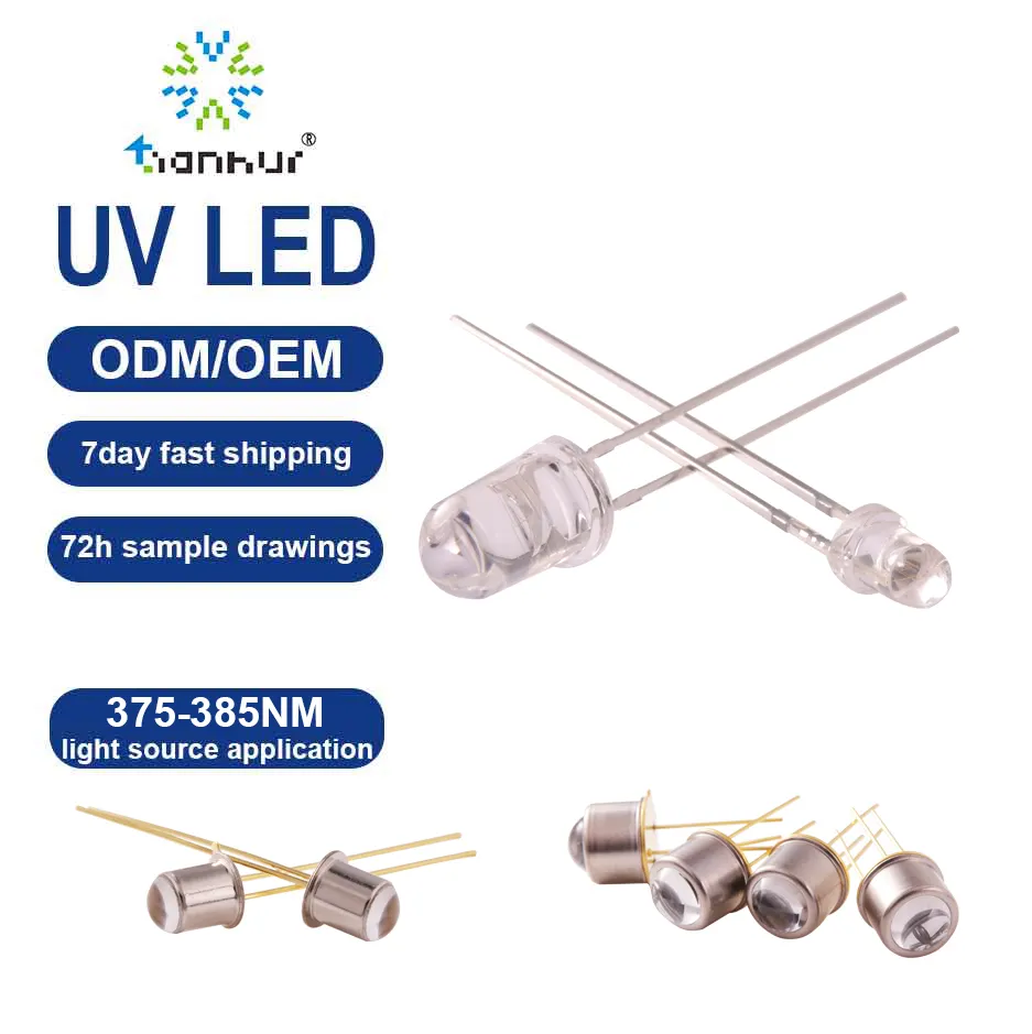 Tianhui UVLEDチップ3mm5mm 375nm385nmDIPスルーホールUVLEDランプ