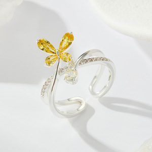Flower Shape <b>Adjustable</b> <b>Ring</b> With Pink Zircon Butterfly Design For Gift Jewelry - Product Image 4