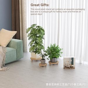 Socle en bois pour plantes d'intérieur, support pour plantes en pot, petite base ronde de bureau, plateau décoratif en bois massif naturel - Product Image 4