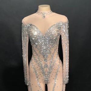 Novance Y1446 Abbigliamento <span class=keywords><strong>Donna</strong></span> 2022 Abito con Collo Alto e Diamanti Luccicanti <span class=keywords><strong>Elegante</strong></span> Vestito da Festa Compleanno Tuta Trasparente in Rete - Product Image 2