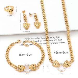 เครื่องประดับชุดใหม่ล่าสุด ชุบทอง 18K ดีไซน์หรูหรา ทำจากสแตนเลสประดับเพชรซิคอน รูปหัวเสือดาว สำหรับผู้หญิง - Product Image 5