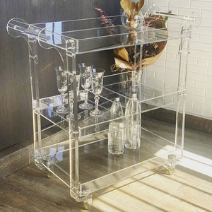 투명 아크릴 3 단 바 카트 쉬운 조립 호텔 가구 롤링 주방 음식 서빙 트롤리 카트 - Product Image 6