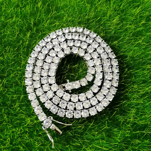 BC019 Collana Tennis a 1 Fila in Ottone con Zirconi da 4mm, Gioielli Hip Hop Bling, Collana Tennis Iced Out in Oro e Argento con Zirconi Cubici - Product Image 5